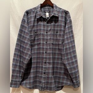 Men’s Patagonia Organic Cotton Plaid Button Down Shirt - Grey Burgandy - XXL